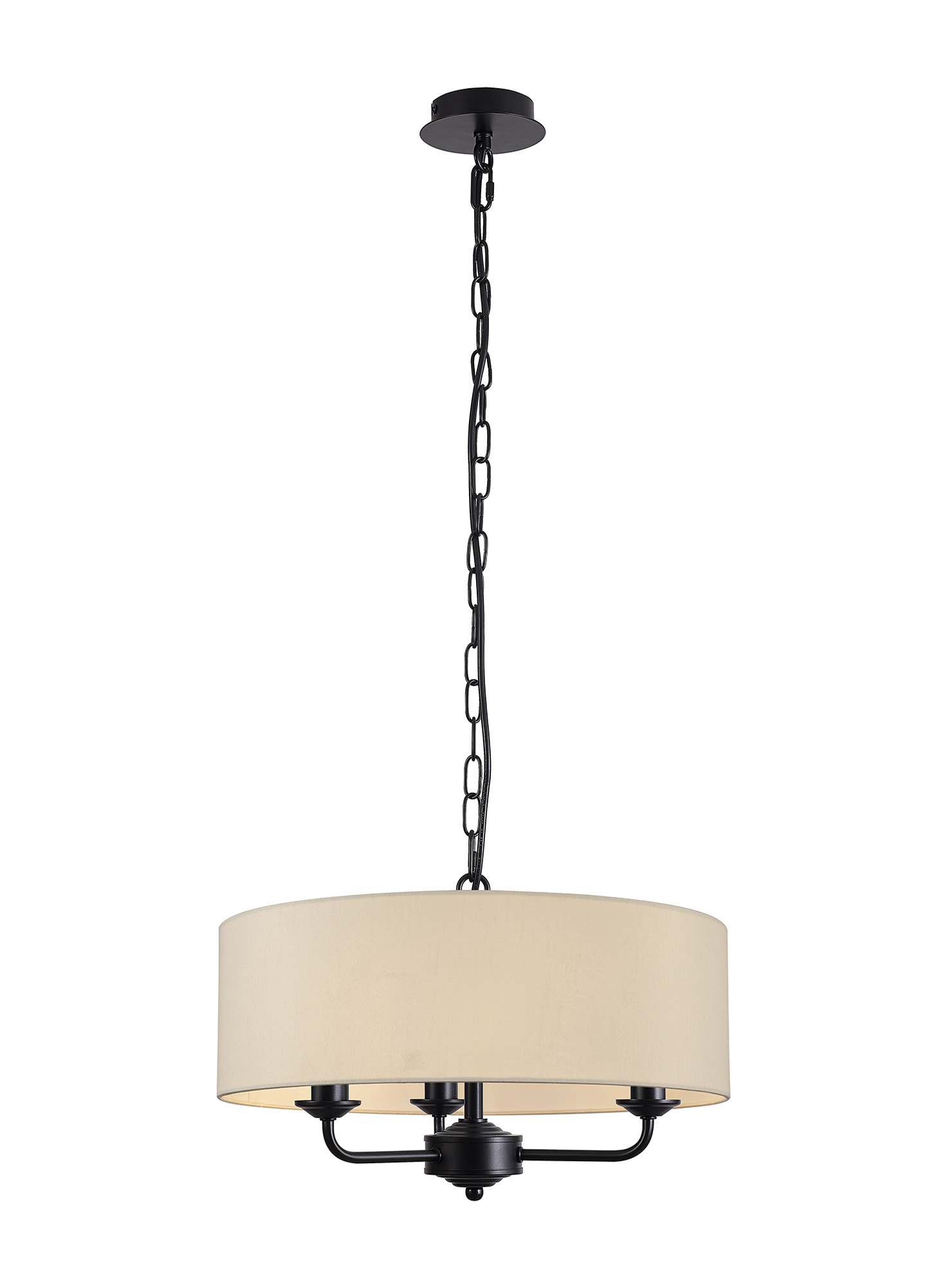 DK1016  Banyan 45cm 3 Light Pendant Matt Black; Ivory Pearl